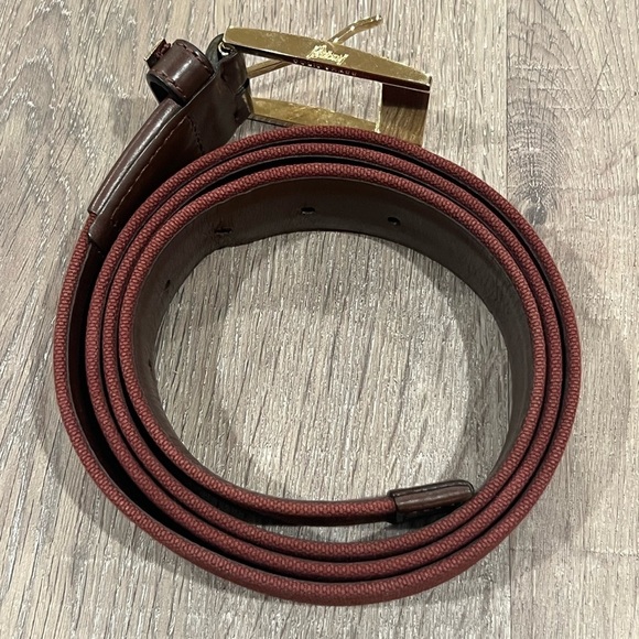 Brioni Size 44 Handmade in Italy Wine Burgundy Solid Brass Buckle Lux Belt EUC - Picture 3 of 14